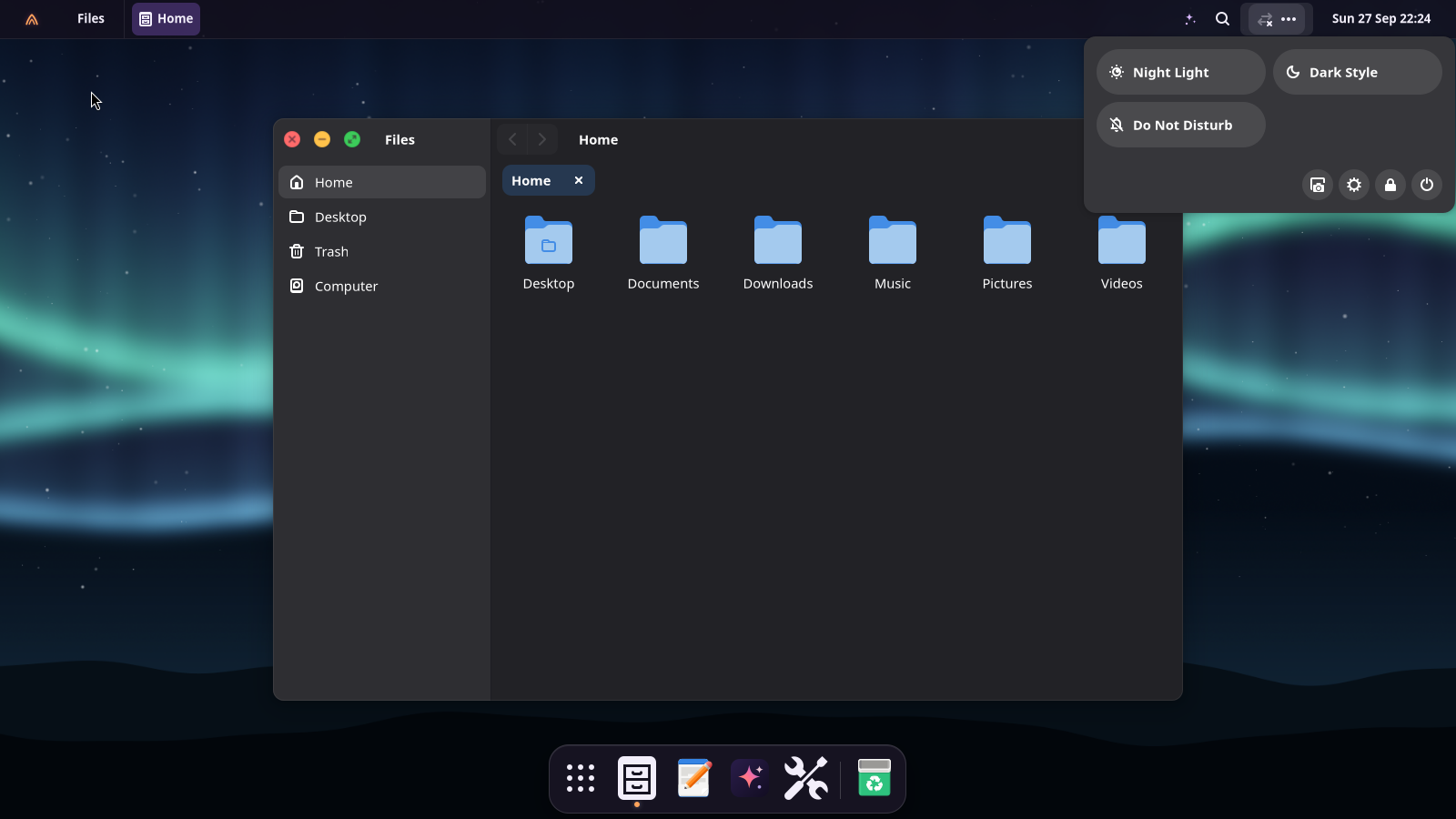 The Control Center with toggles and sliders