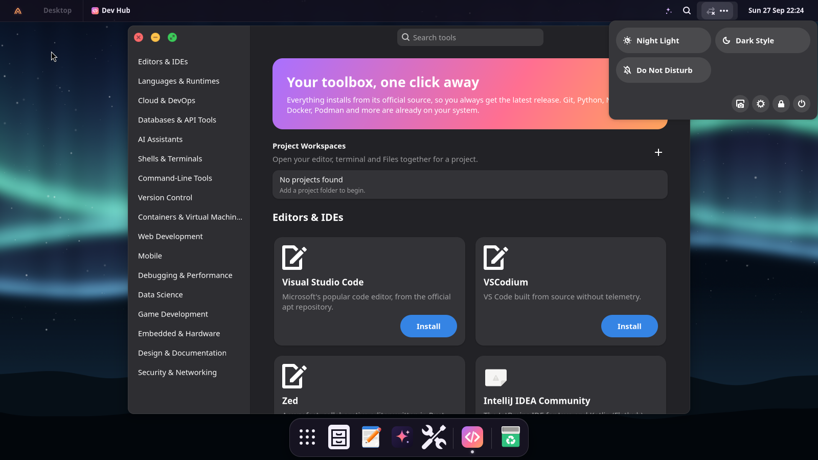 Dev Hub with one-click installers