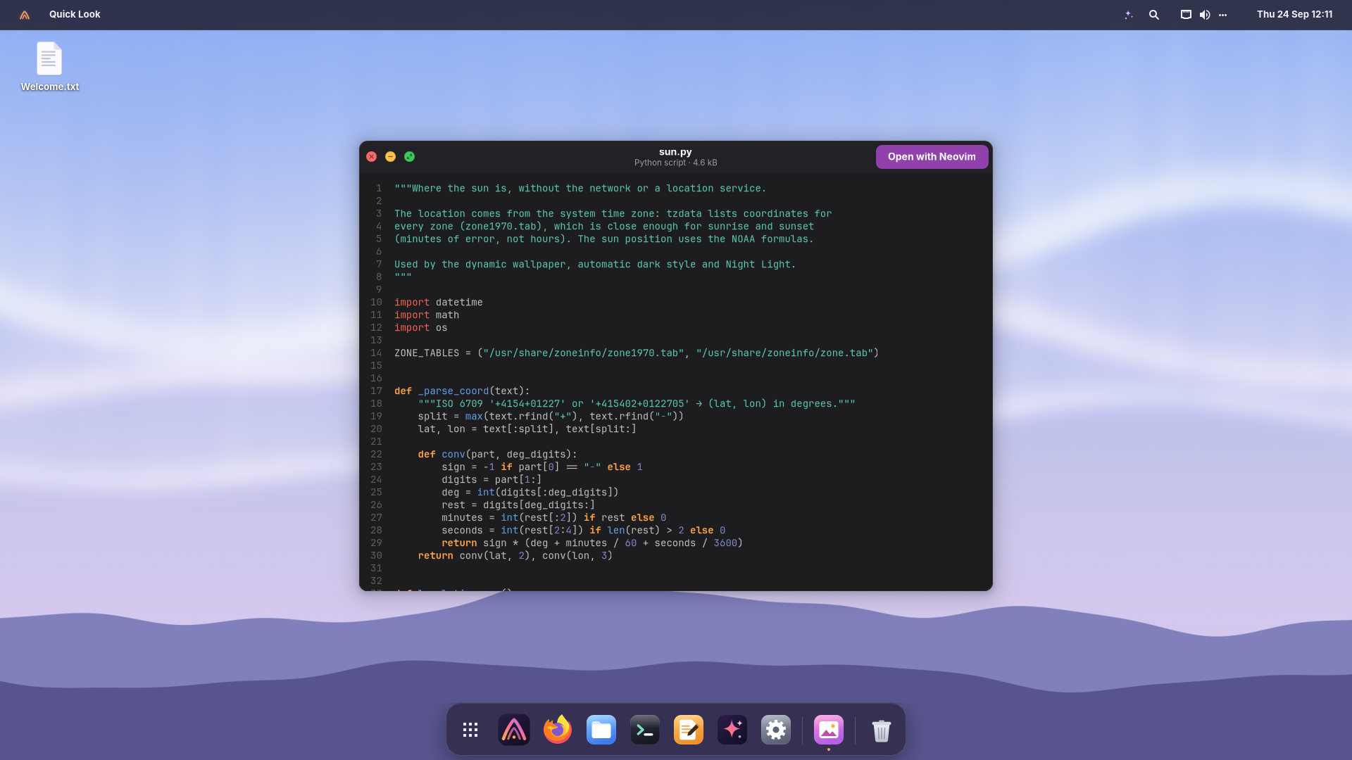Quick Look previewing a Python file