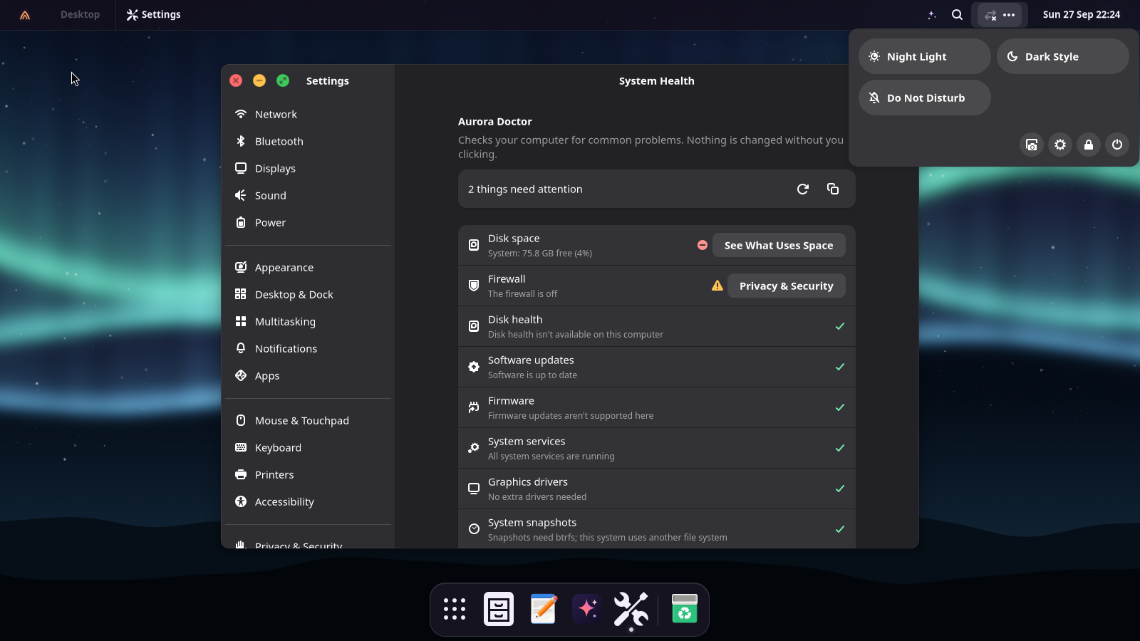 Settings → System Health