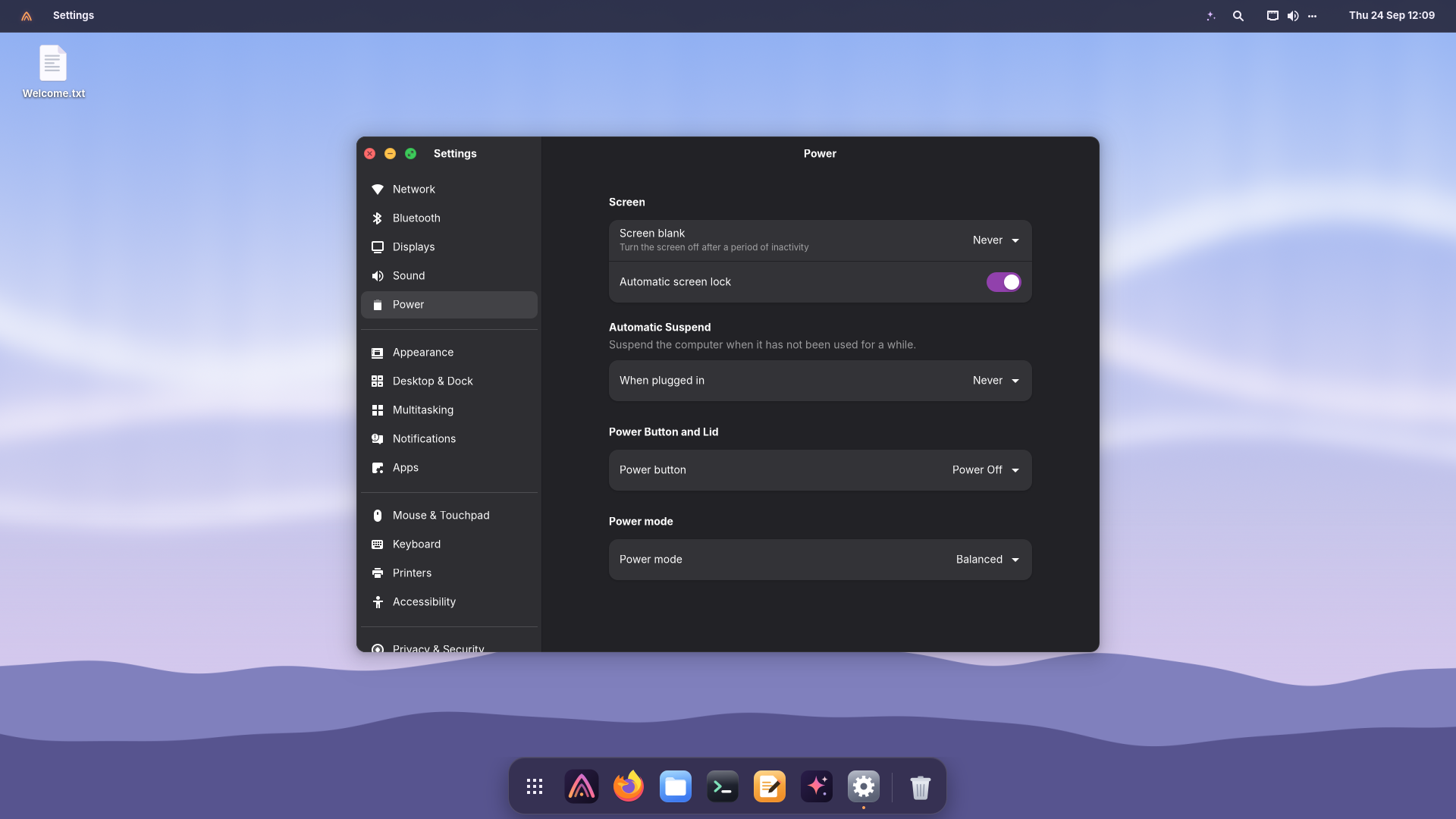 Settings → Power