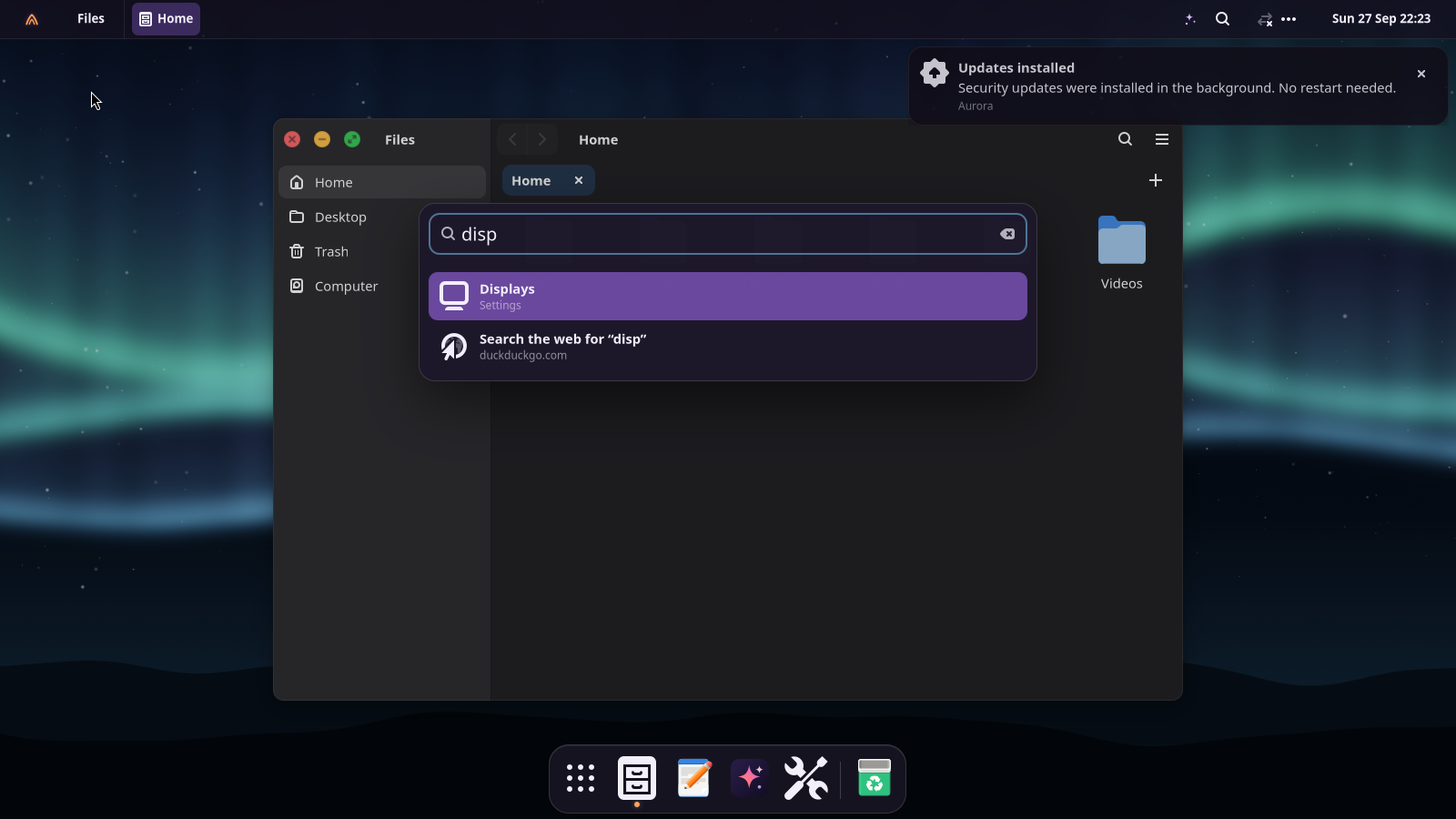 Spotlight search showing apps and settings