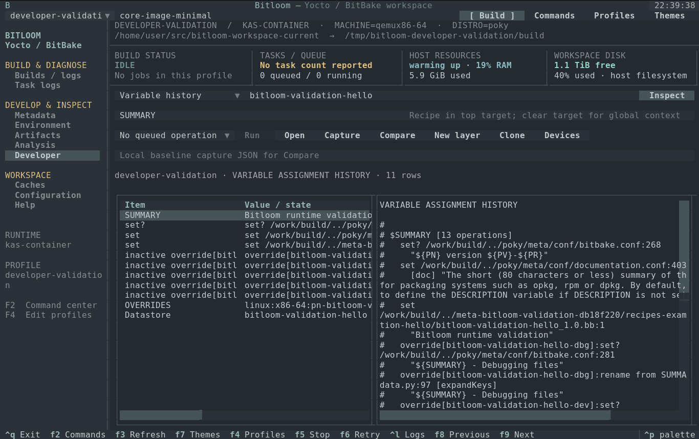 Actual Bitloom Developer views displaying real kas-container evidence