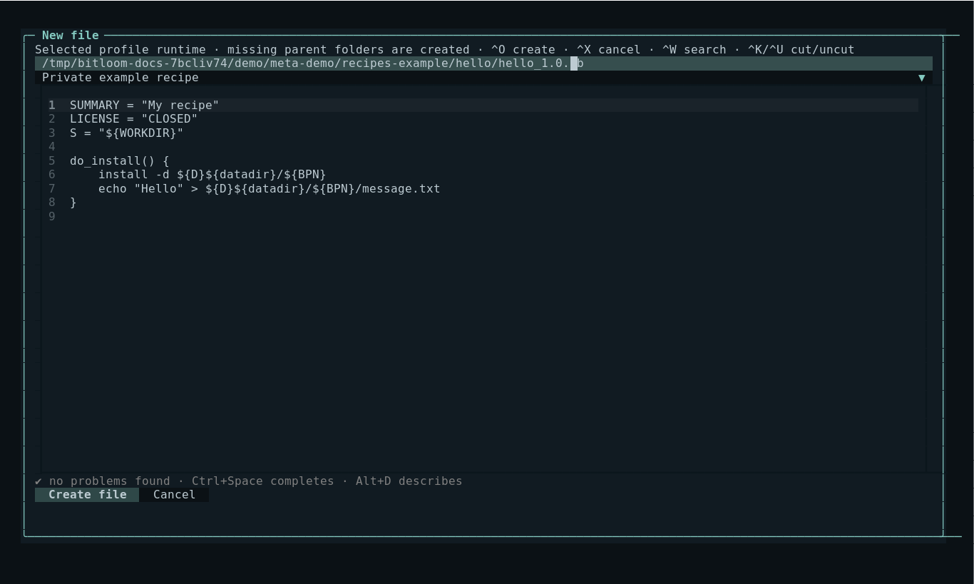 Actual Bitloom new-file editor displaying a sample recipe