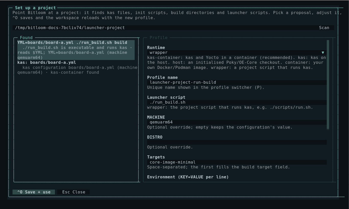 Guided setup proposing a launcher script and a kas configuration