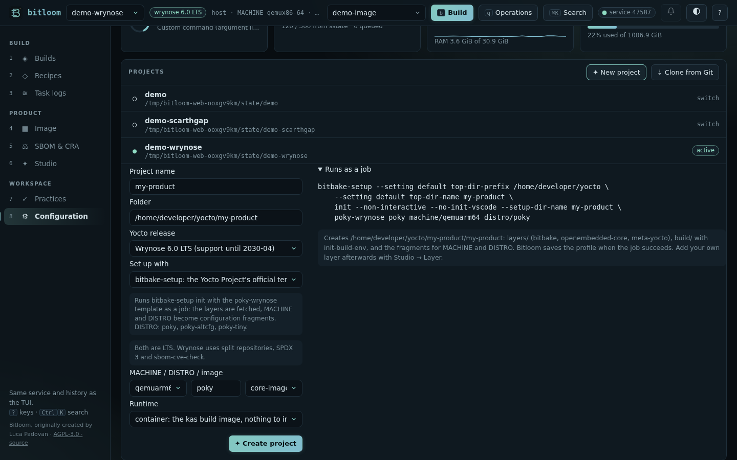 New project with bitbake-setup: the official template's choices and the command it runs