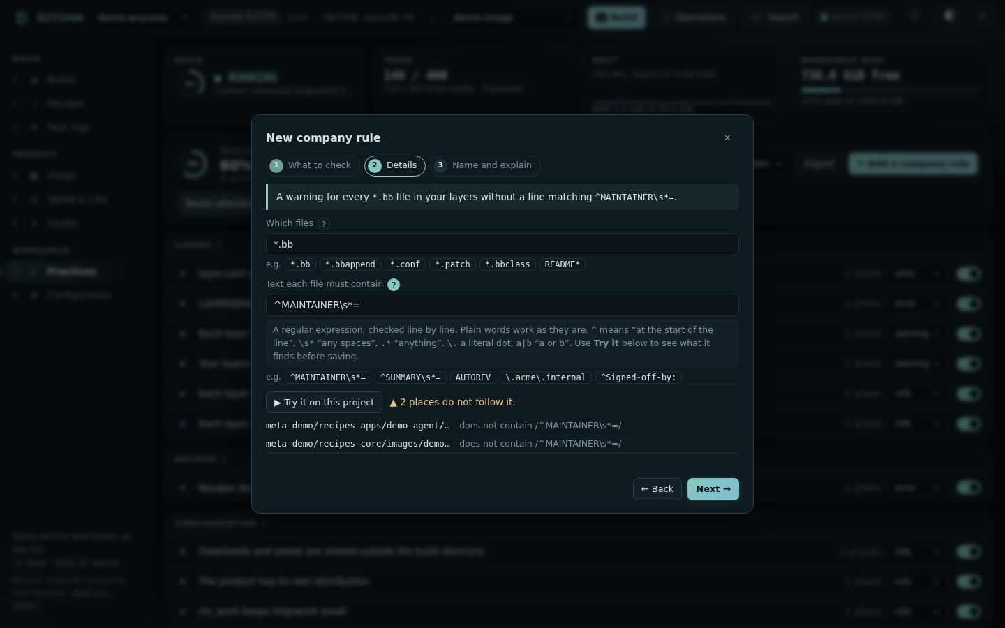 Step 2: an example filled in, the help of a field open, and Try it on the project