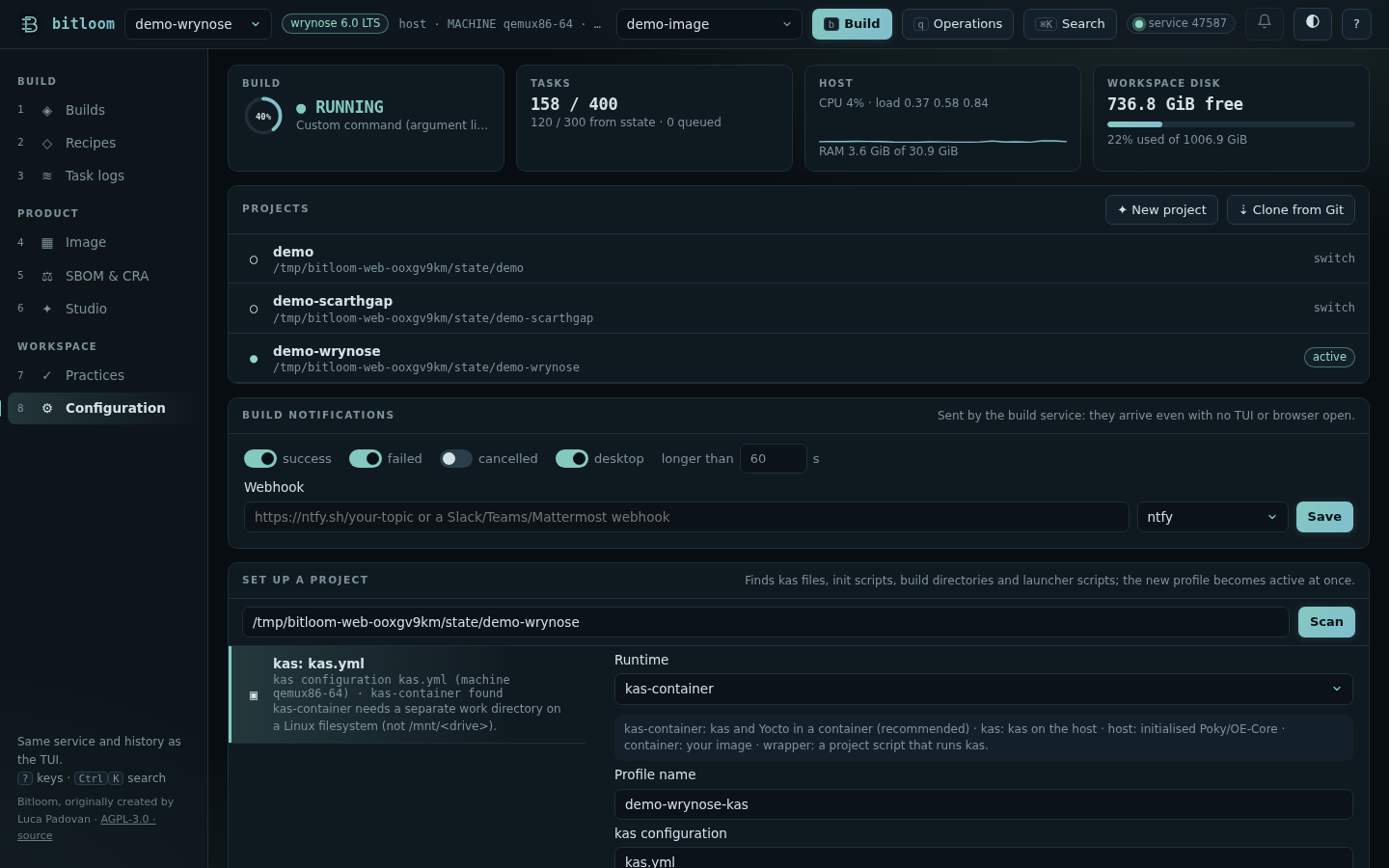 Projects in the web dashboard